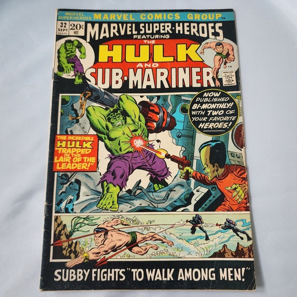Marvel Other - Marvel Super-Heroes #32 Comic Book Hulk and Sub-Mariner Sep 1972 GD B&B Vintage